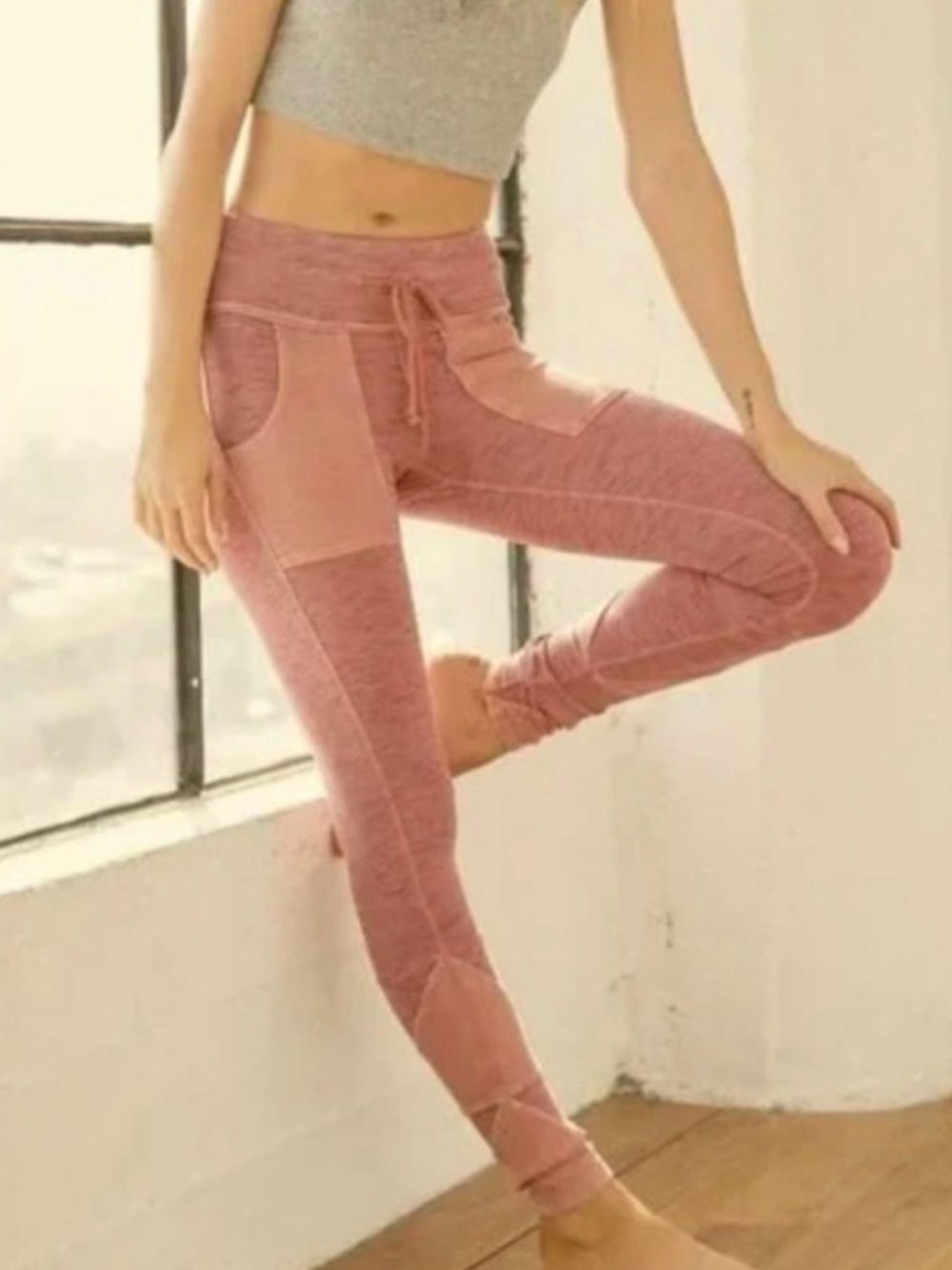 Free People Movement Women’s Pink High-Rise Patchwork Leggings Medium, excellent